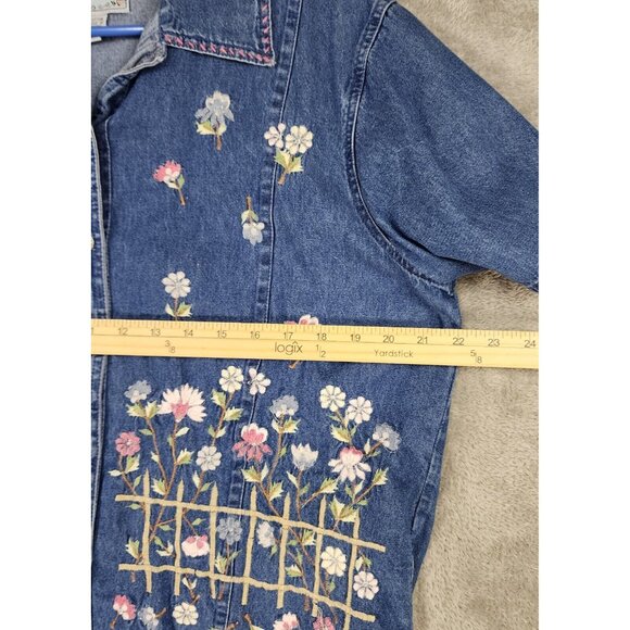 Carrie Allen Shirt Womens Large Blue Denim Floral Embroidered Casual Button Up - Picture 4 of 10